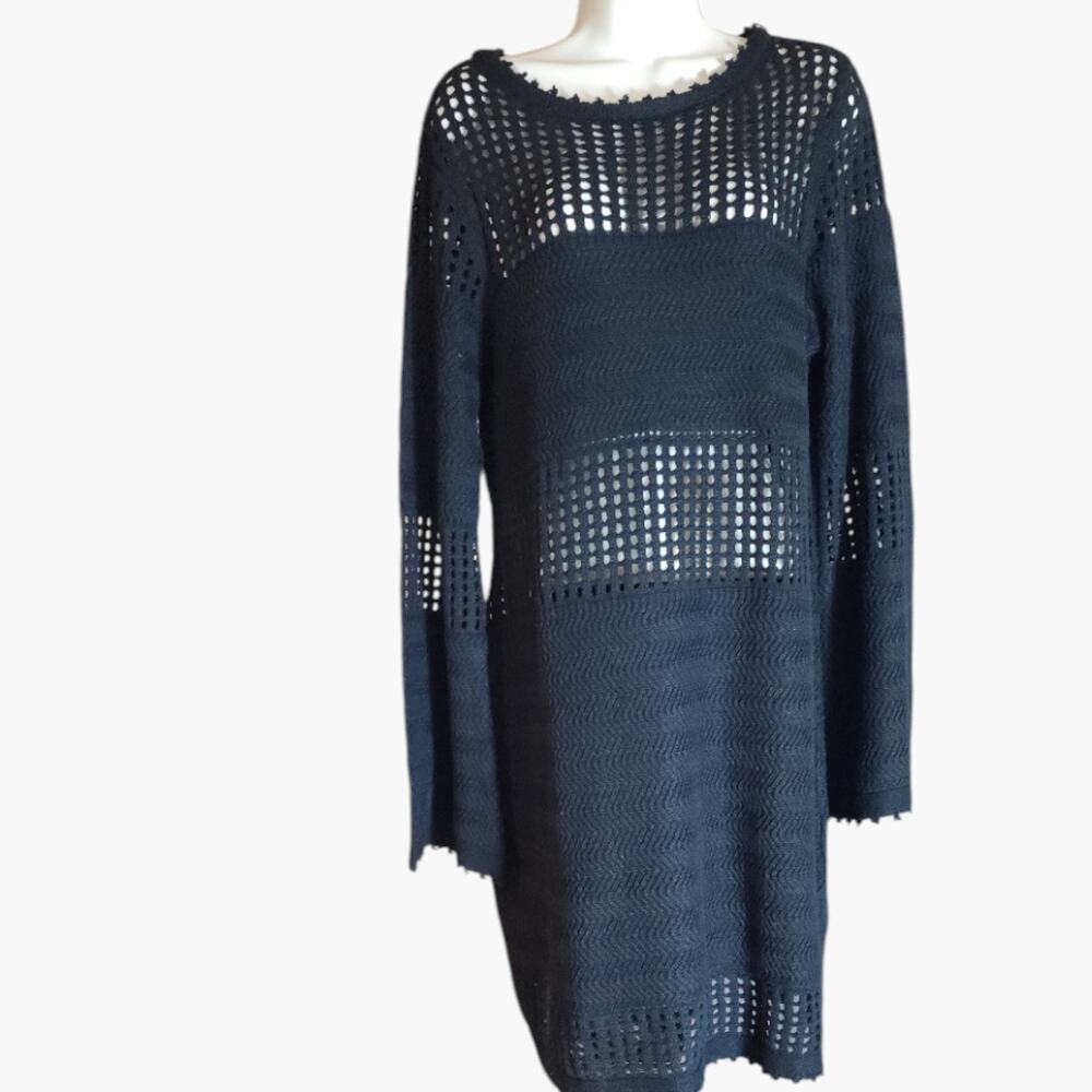 NWT Edited By Remi Bader Crochet Knit Black Swimsuit Coverup Beach Dress Women L